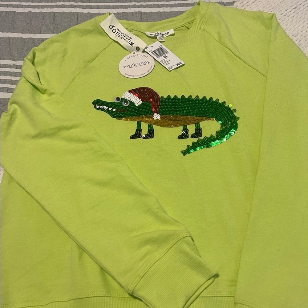 Workshop Republic Clothing Lime Green Sequin Crocodile Sweatshirt - Picture 4 of 4